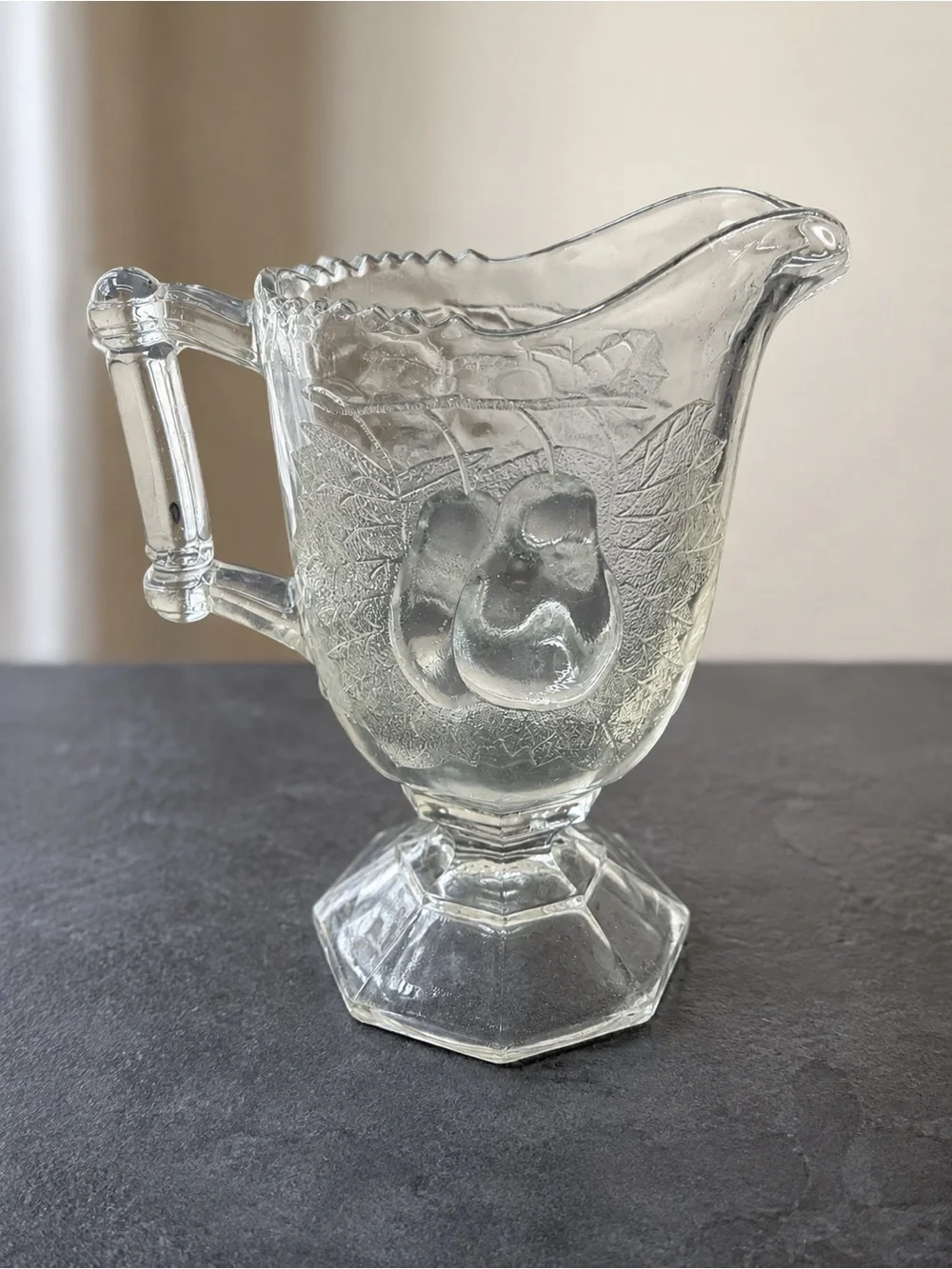 Vintage Jeannette Glass Baltimore Pear Clear Footed Creamer Pitcher